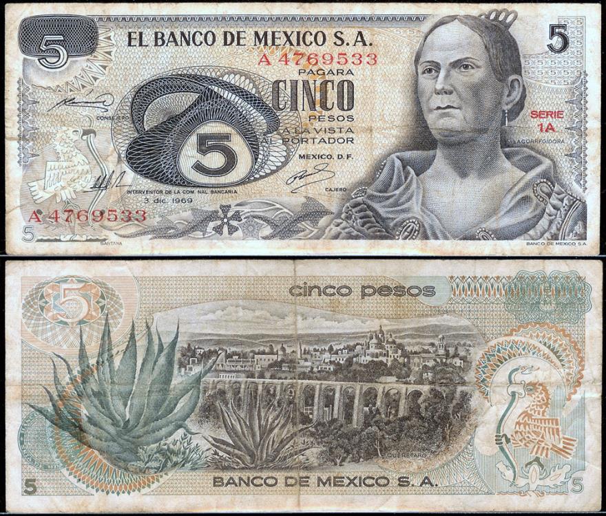 1969 Mexico 5 Pesos - Doña Josefa Ortiz de Domínguez or La ...