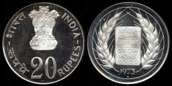 World Coins - 1973 (b) India - Republic 20 Rupees - Silver F.A.O. Issue - Cameo Proof