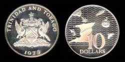 World Coins - 1973 Trinidad & Tobago 10 Dollars Proof