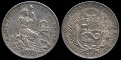 World Coins - 1894 TF Peru 1 Sol AU