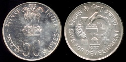 World Coins - 1977 (b) India 50 Rupee - FAO "Savings Box" Silver Proof