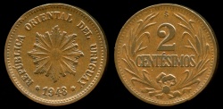 World Coins - 1948 So Uruguay 2 Centesimo AU
