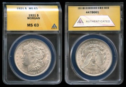 US Coins - 1921 Morgan Dollar ANACS MS63