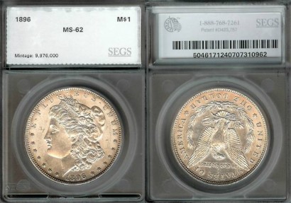 US Coins - 1896 Morgan Dollar SEGS MS62