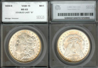US Coins - 1888 Morgan Dollar - VAM 15 - SEGS MS63