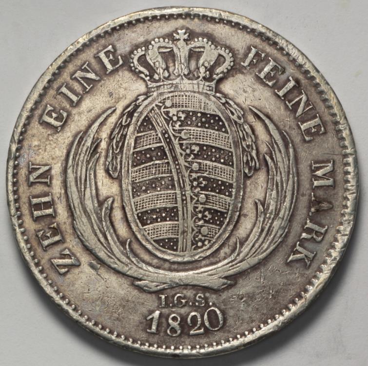 1820 IGS Saxony 1 Thaler - Friedrich August I - VF Silver