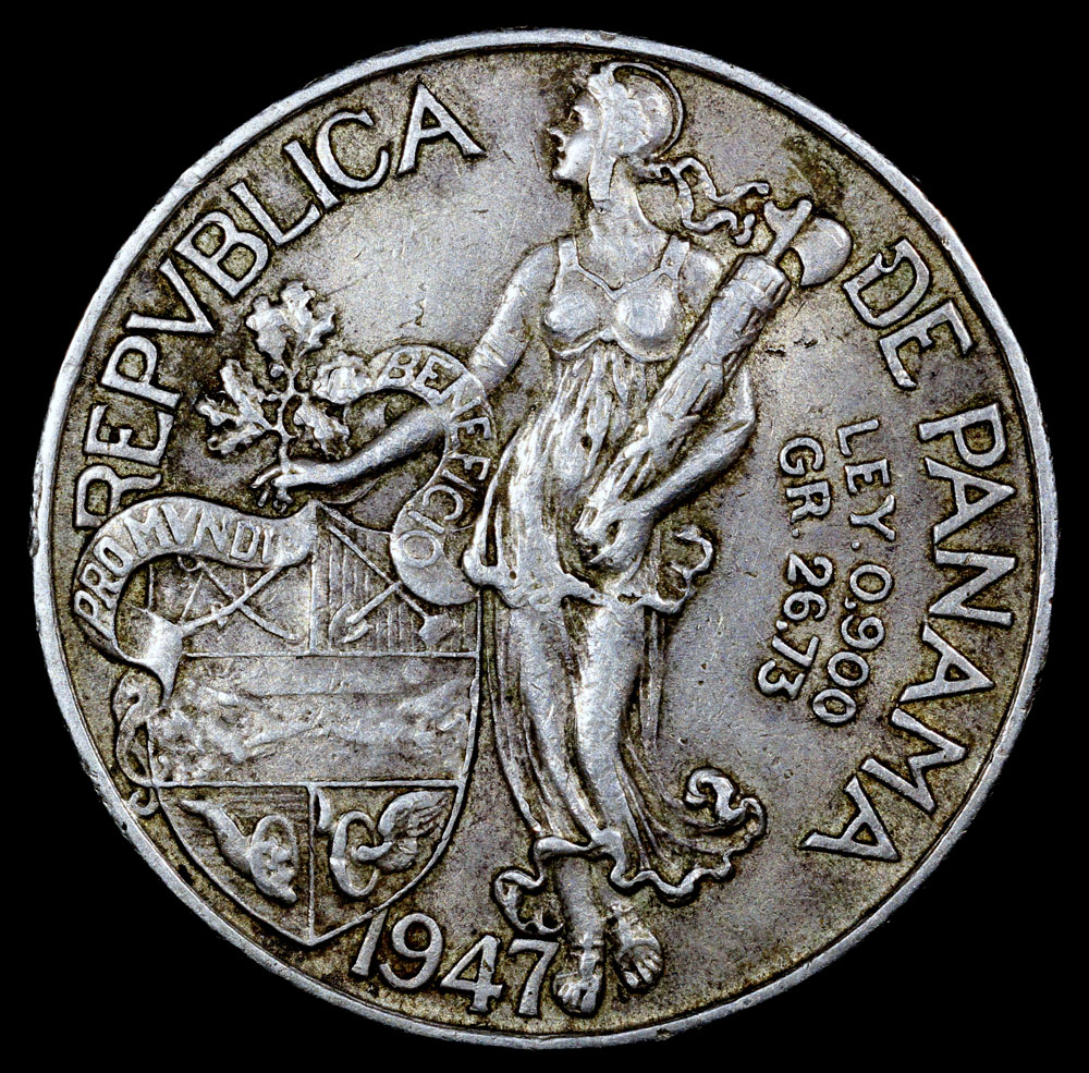 1947 Panama 1 Balboa - Vasco Nunez de Balboa - AU Silver | North 
