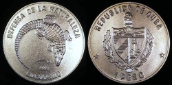 World Coins - 1985 Cuba 1 Peso - Crocodile - Wildlife Preservation - BU (Only 3,000 Pieces Were Struck)