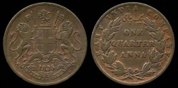 World Coins - 1835 India 1/4 Anna VF