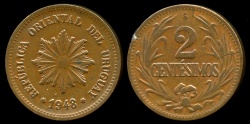 World Coins - 1948 So Uruguay 2 Centesimo AU