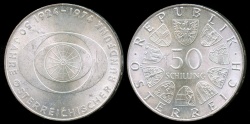 World Coins - 1974 Austria 50 Schilling - 50th Anniversary of Austrian Broadcasting Silver Commemorative BU