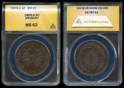 World Coins - 1869 A Uruguay 4 Centesimos ANACS MS62