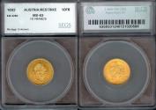 World Coins - 1892 Austria 4 Florins (10 Francs) - Franz Joseph I - SEGS MS63 - Gold