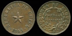 World Coins - 1853 Chile 1/2 Centavo AU
