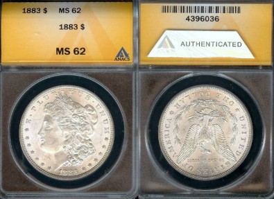 US Coins - 1883 Morgan Dollar ANACS MS62