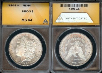 US Coins - 1880s Morgan Dollar ANACS MS64