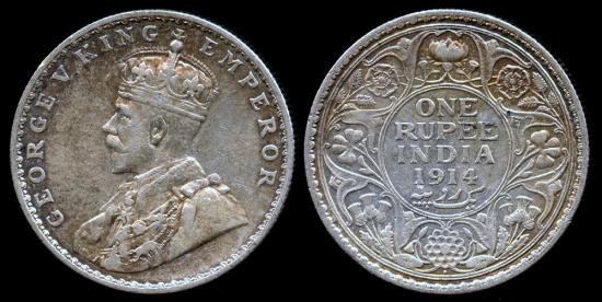 World Coins - 1914 (b) India (British) 1 Rupee XF
