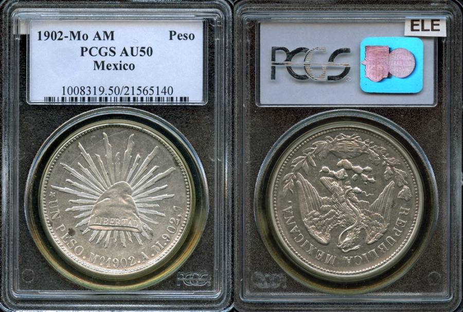 1902 MoAM Mexico 1 Peso - Mexico City Mint - 2nd Republic - PCGS AU50