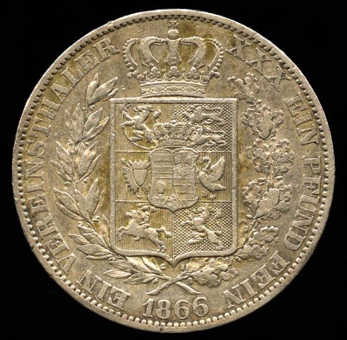 1866 B Oldenburg 1 Thaler XF | European Coins