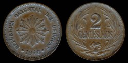 World Coins - 1946 So Uruguay 2 Centesimo AU