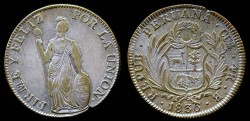 World Coins - 1836 CUZ-B Peru 4 Real XF