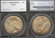 Us Coins - 1923 D Peace Dollar SEGS AU50 (Broken Obverse Die)
