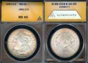 Us Coins - 1881s Morgan Dollar ANACS MS65