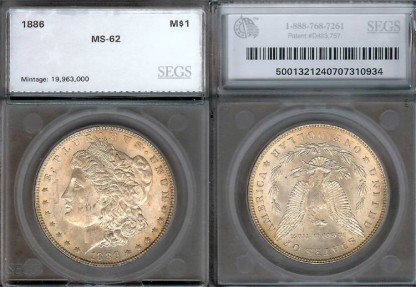 US Coins - 1886 Morgan Dollar SEGS MS62
