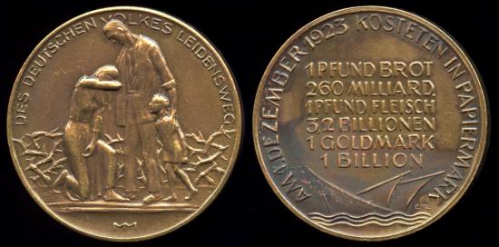 World Coins - 1923  Weimar Republic - Inflation 1st December 1923 - The Suffering of the German Nation
