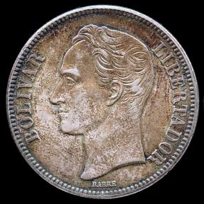 World Coins - 1936 Venezuela 5 Bolivares AU