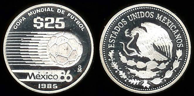 1985 Mexico 25 Peso - 1986 World Cup Soccer Games - Commemorative ...