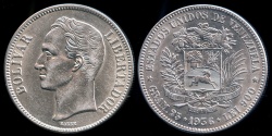 World Coins - 1936 Venezuela 5 Bolivares AU