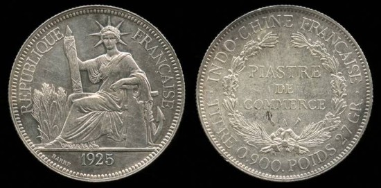 World Coins - 1925 A French Indo-China 1 Piastre UNC