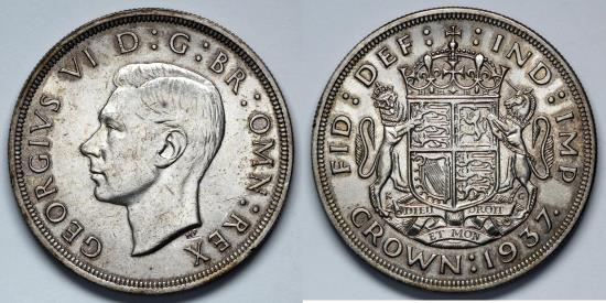 1937 Great Britain 1 Crown - King George VI - AU Silver | European Coins