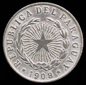 World Coins - 1908 Paraguay 20 Centavos XF