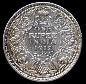 World Coins - 1917 (c) India (British) 1 Rupee AU