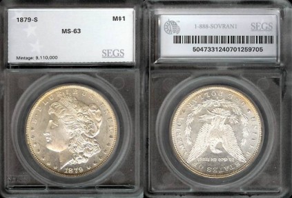 US Coins - 1879s Morgan Dollar SEGS MS63