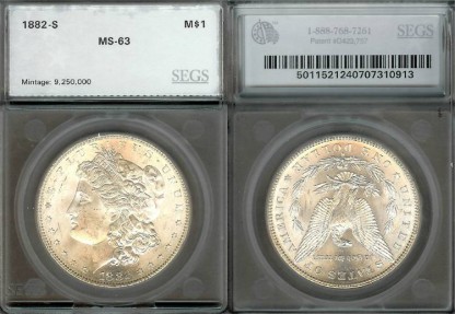 US Coins - 1882s Morgan Dollar SEGS MS63