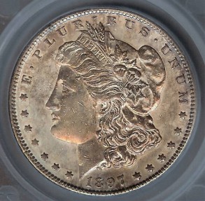 US Coins - 1897s Morgan Dollar SEGS AU58