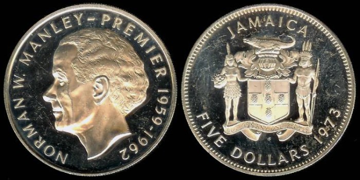 1973 Fm Jamaica 5 Dollars Norman Manley Silver Commemorative World Coins 1973 Fm Jamaica 5 Dollars Norman Manley Silver Commemorative Cameo Proof