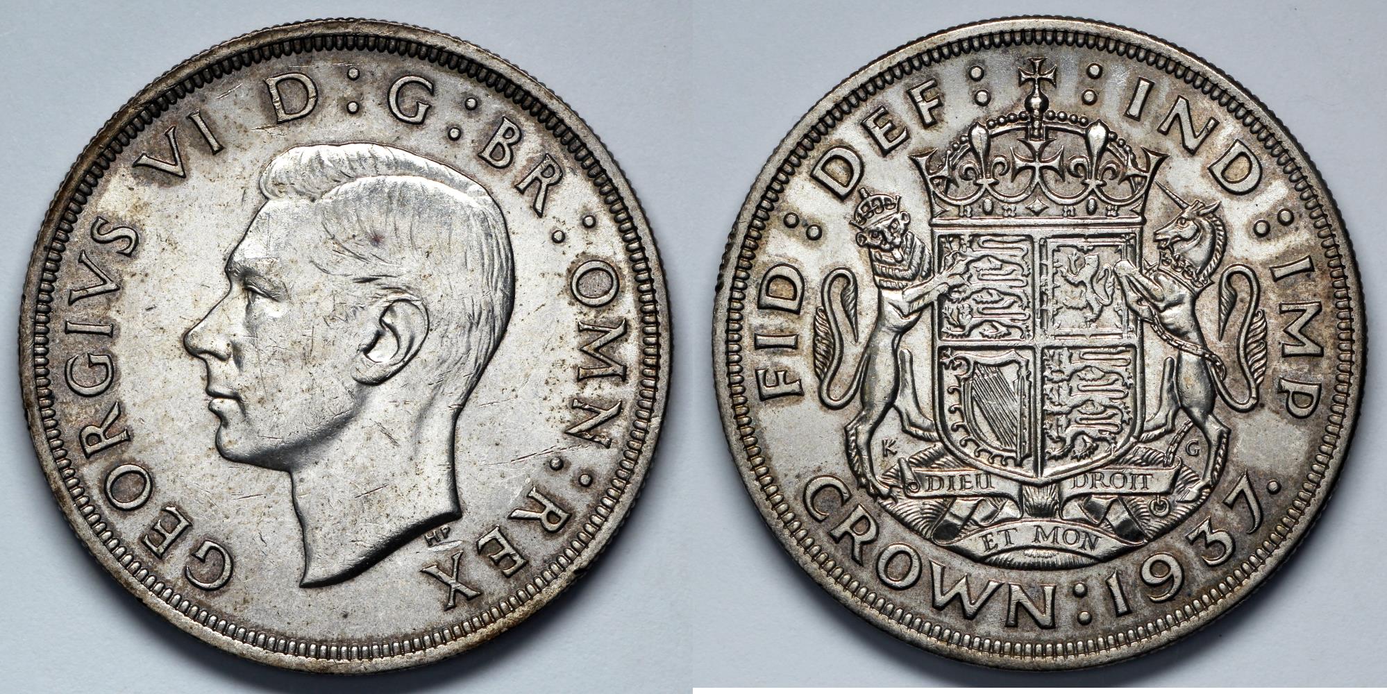 1937 Great Britain 1 Crown - King George Vi - Au Silver 