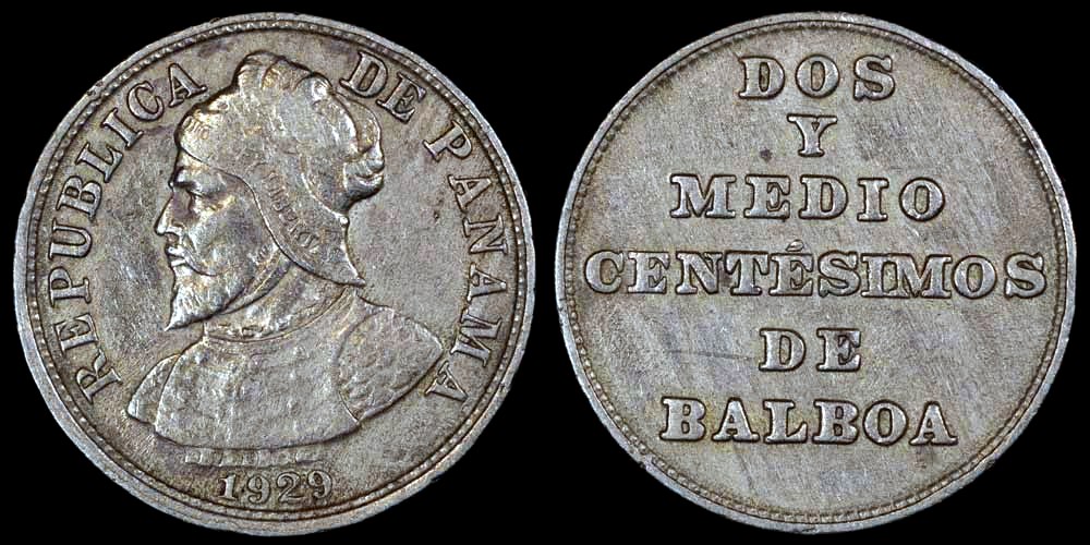 パナマ 1929年 2.5センティモス硬貨 2 1/2 centésimos 1929, Panama - uCoin.net