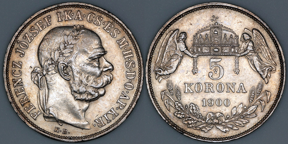1900 KB Hungary 5 Korona - Franz Joseph I - AU Silver | European Coins