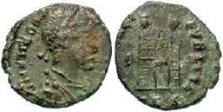 Ancient Coins - Theodosius AD  379-395 AE4 Campgate