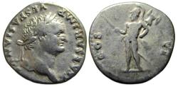 Ancient Coins - Titus AR Denarius : COS VI : Mars with Spear and Trophy