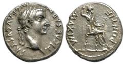 Ancient Coins - Tiberius AR Denarius : PONTIF MAXIM : Livia Seated on Throne : "Tribute Penny"