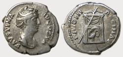Ancient Coins - Faustina I AR Denarius : IVNONI REGINAE : Draped Throne with Peacock
