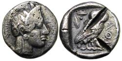 Ancient Coins - Athens Attica AR Drachm : Head of Athena / Owl : Scarce Type