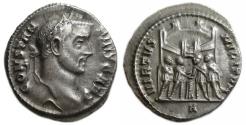 Ancient Coins - Constantius I as Caesar AR Argenteus : The Four Tetrarchs Before Turreted Enclosure