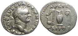 Ancient Coins - Vespasian AR Denarius : Priestly Implements